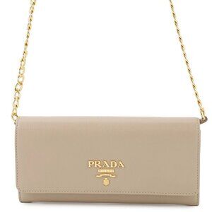 PRADA Vitello Move Chain Wallet Leather Beige 1BP290